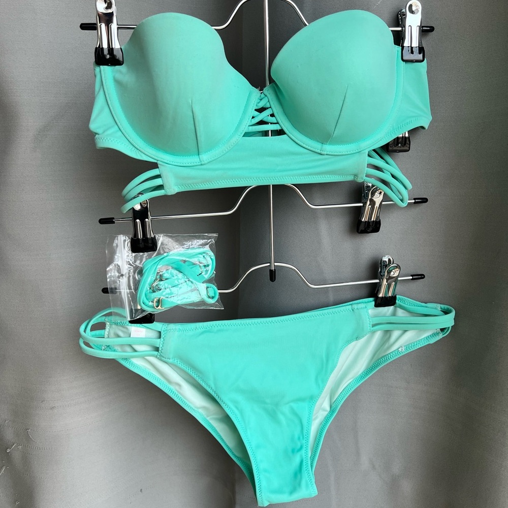 Victoria's Secret Blue Sea Green Bikini Set Push-Up Style